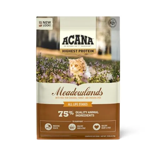 ACANA Highest Protein Meadowlands Grain-Free Dry Cat Food, 10lb Free-Run Chicken & Turkey