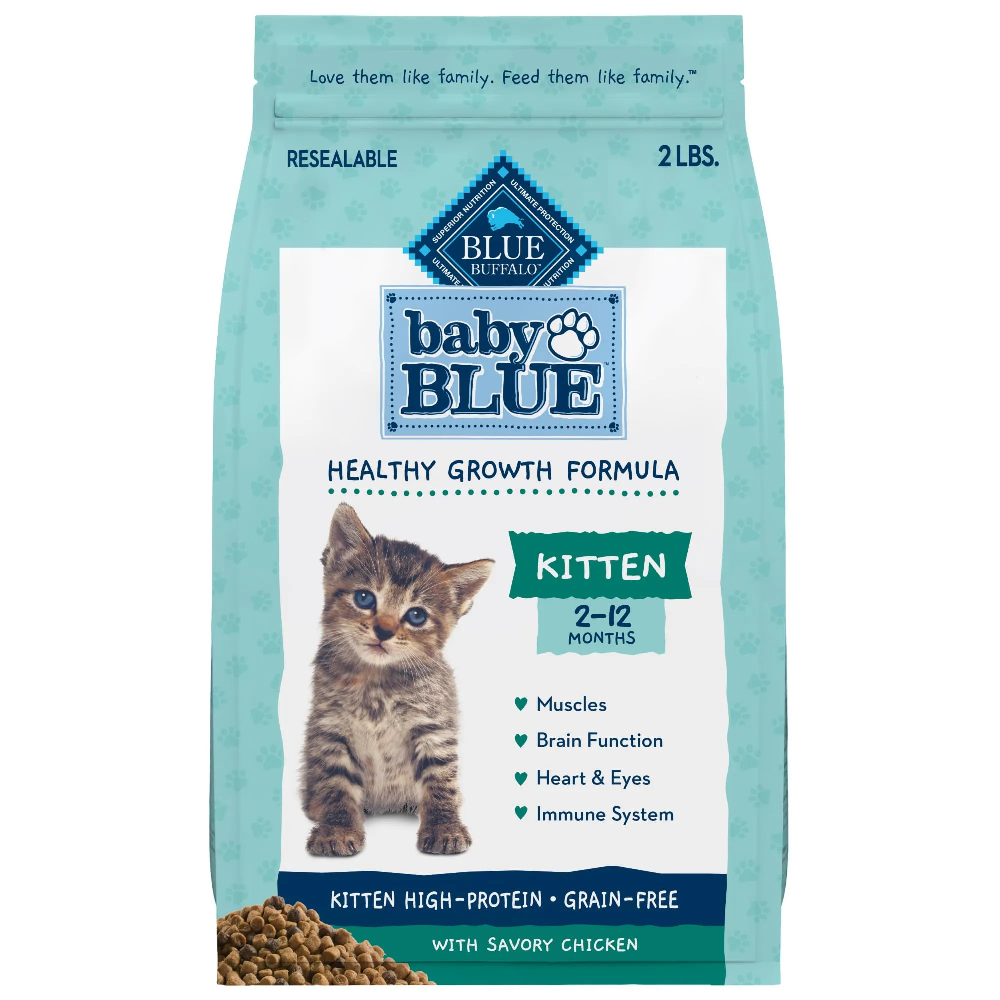 Blue Buffalo Baby BLUE Grain-Free Dry Kitten Food 2-lb Bag, High-Protein Chicken Recipe