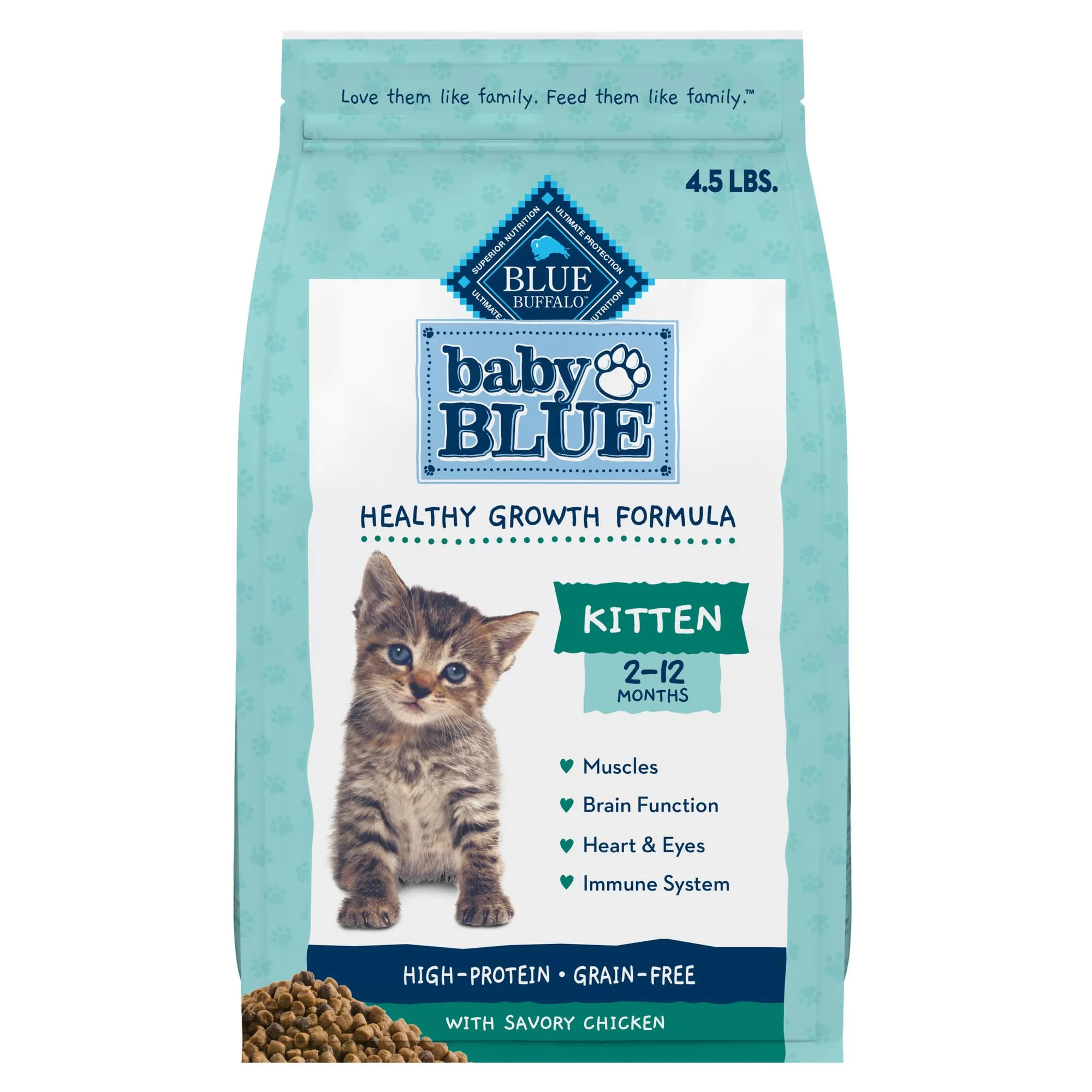 Blue Buffalo Baby BLUE Grain-Free Dry Kitten Food, High-Protein Chicken Recipe, 4.5-lb Bag