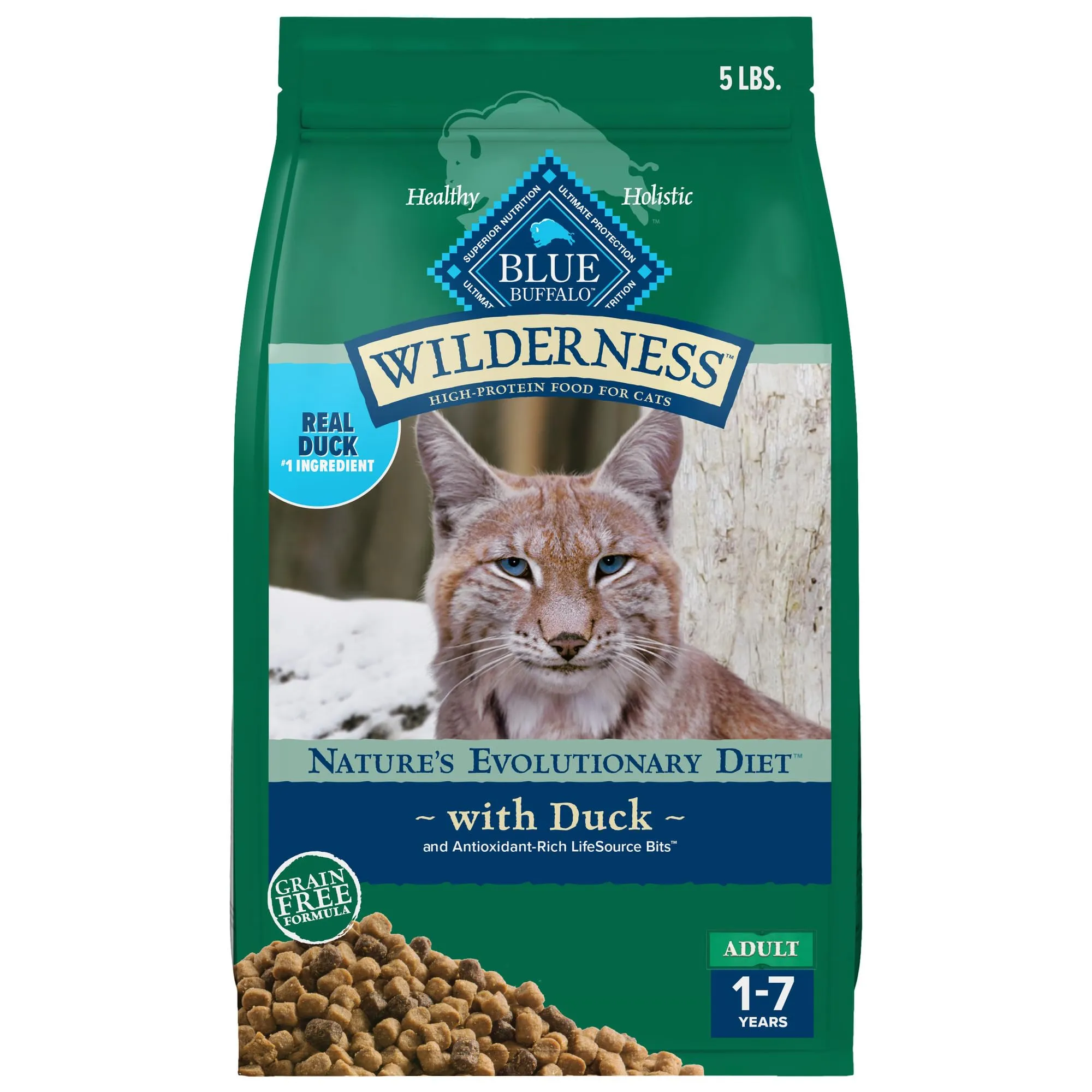 Blue Buffalo Wilderness High-Protein Grain-Free Dry Cat Food, Duck Recipe, 5-lb Bag