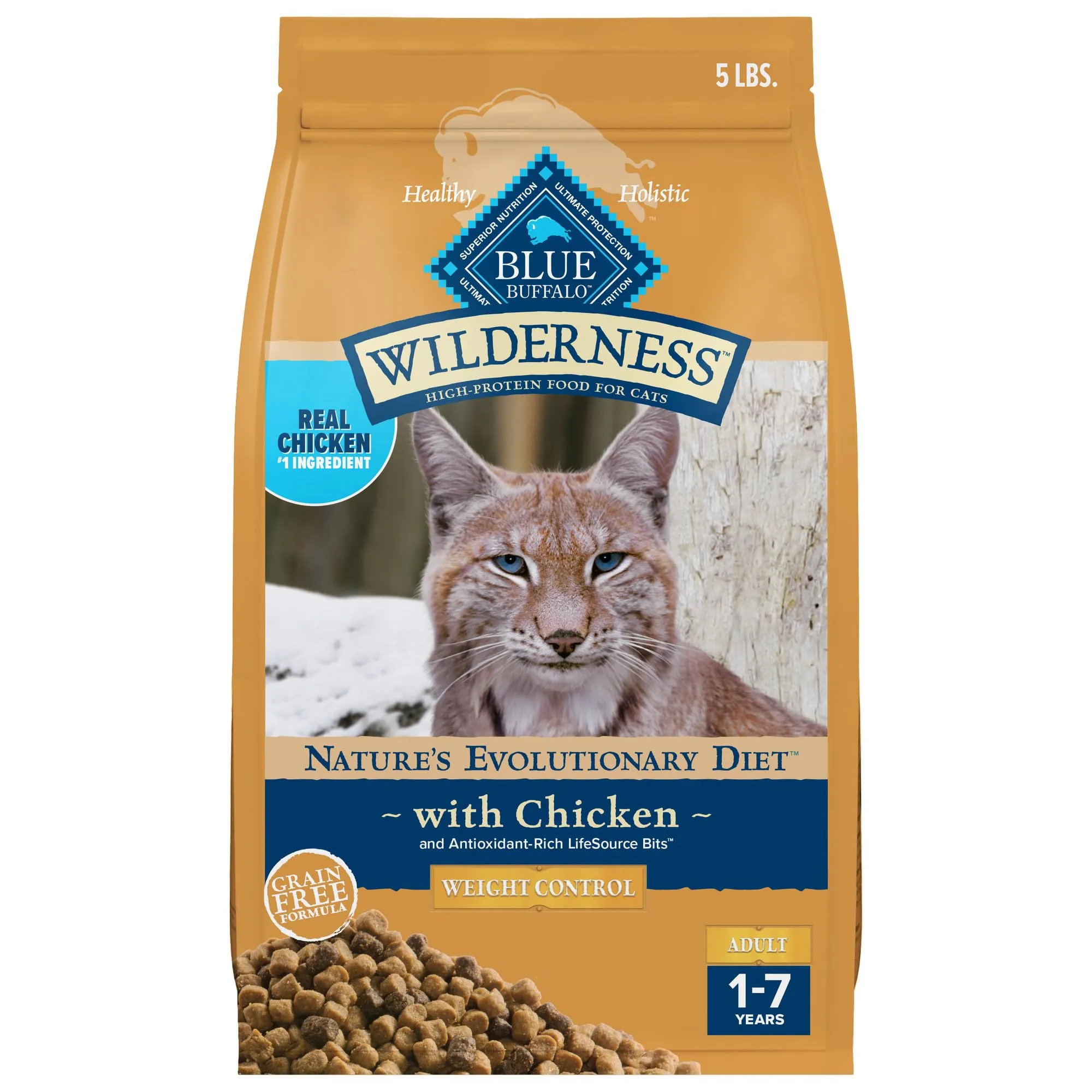 Blue Buffalo Wilderness High Protein Dry Cat Food, Natural Weight Control, Chicken 5-lb