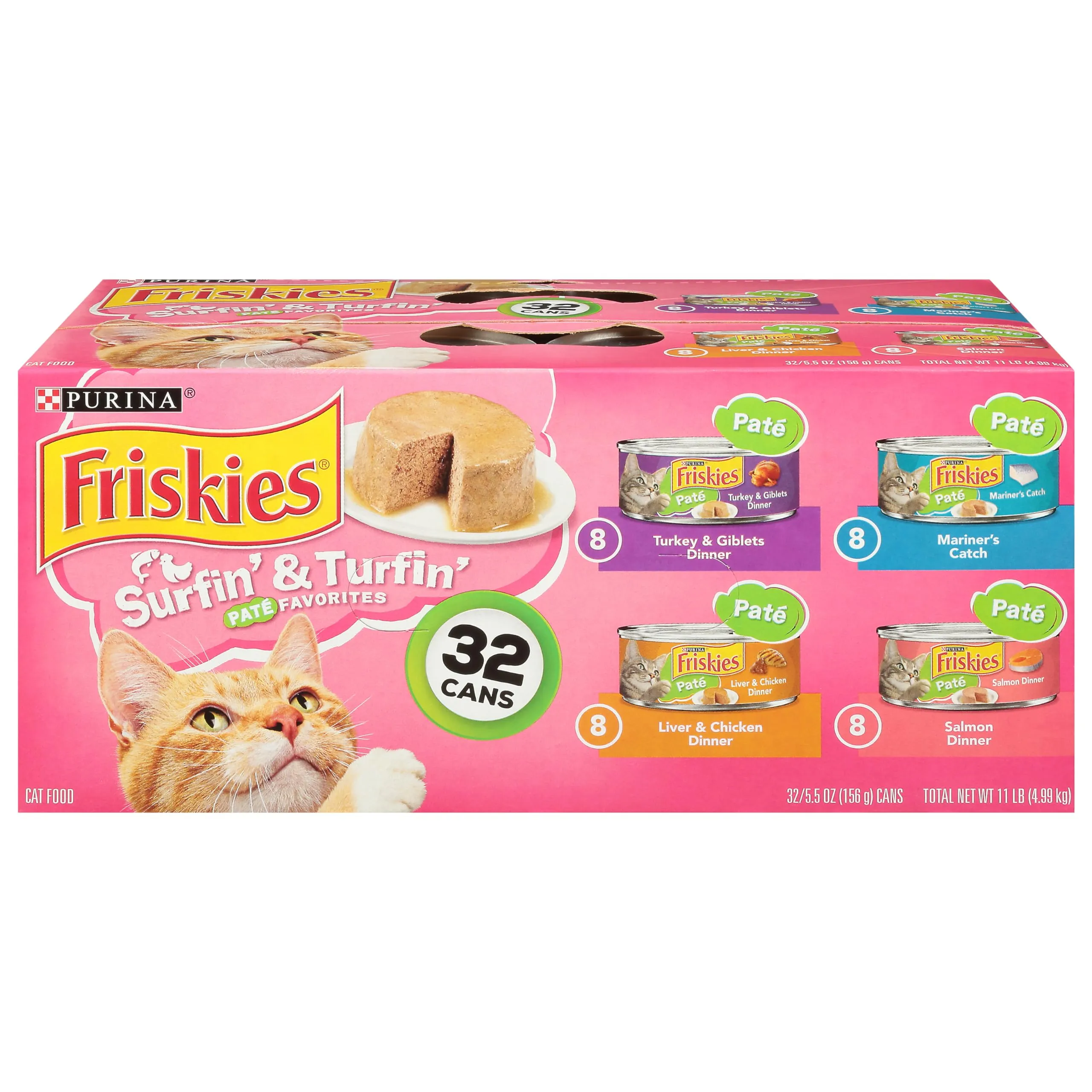 Friskies Purina Classic Pate Surfin & Turfin Cat Food Variety Pack 32-5.5 oz Cans