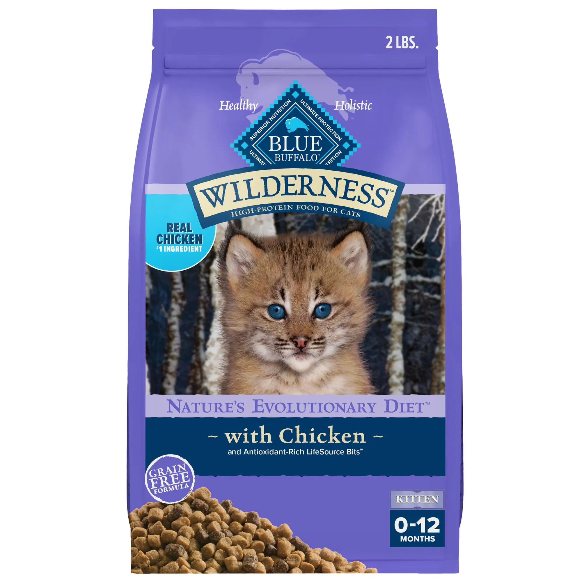 High-Protein Blue Buffalo Wilderness Kitten Dry Cat Food, Chicken, Grain-Free, 2-lb. Bag