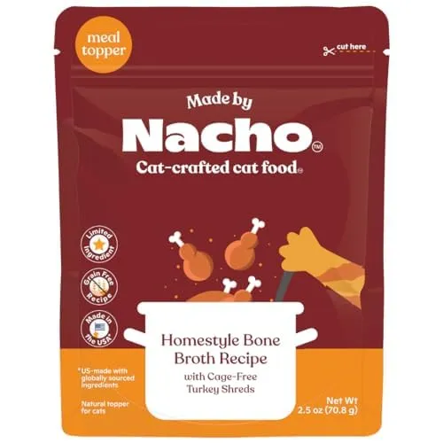 Made by Nacho Homestyle Bone Broth with Cage-Free Turkey Shreds, Grain-Free 24ct Topper