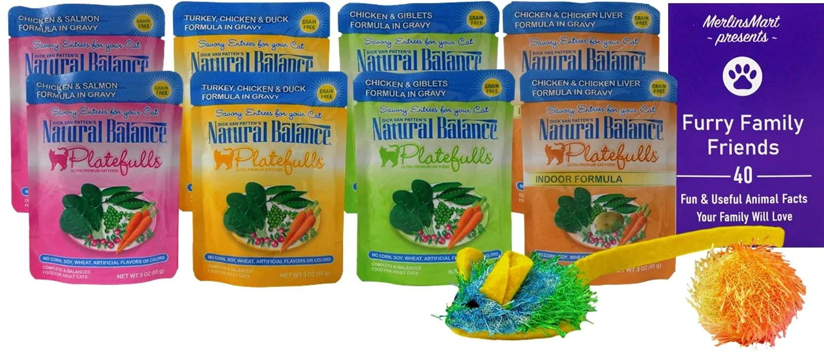 Naturals Balancee Platefulls Cat Food Variety Pack with Catnip Toys & Fun Facts Booklet