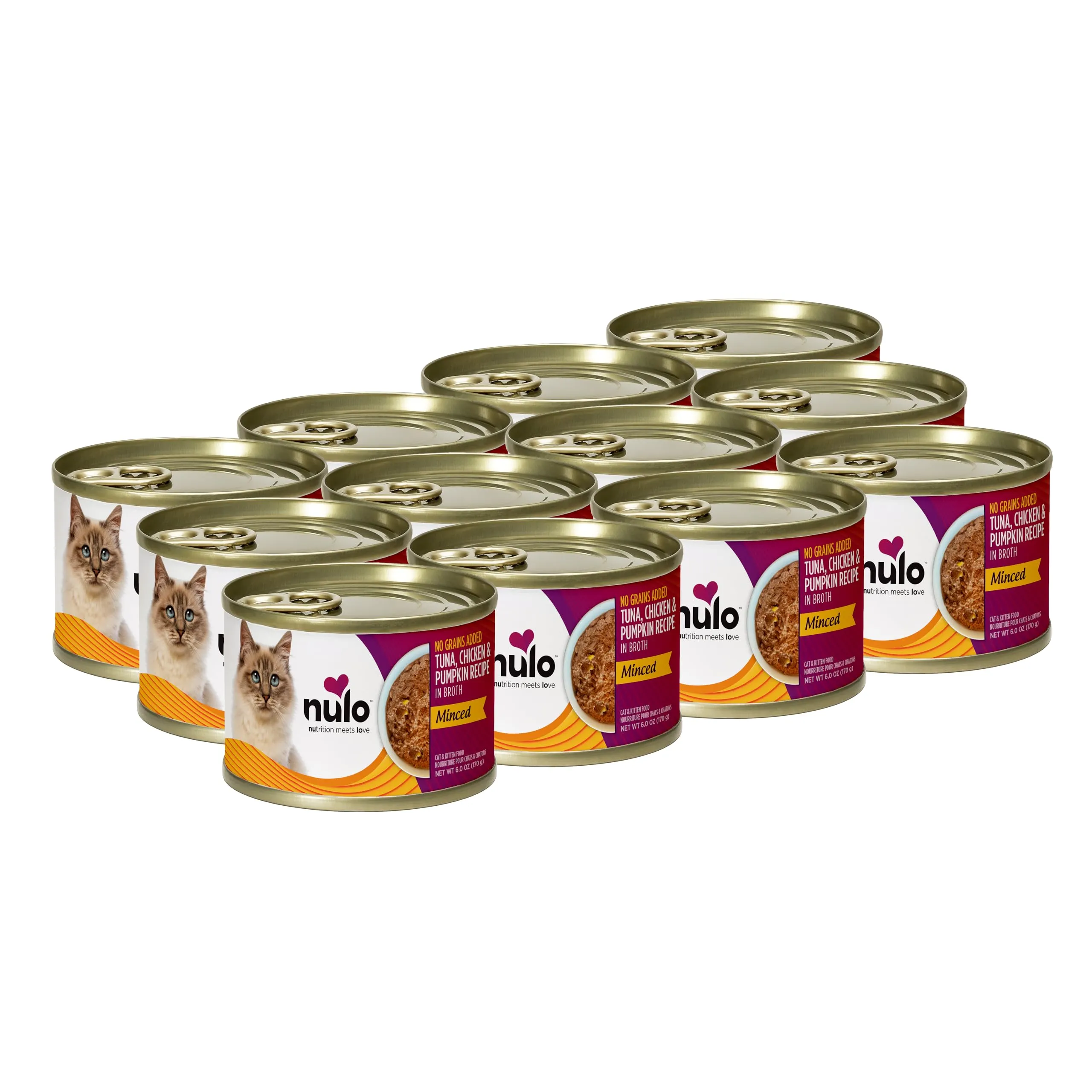 Nulo Grain-Free Minced Cat & Kitten Food, Tuna & Chicken with Pumpkin, 6oz, 8 Cans