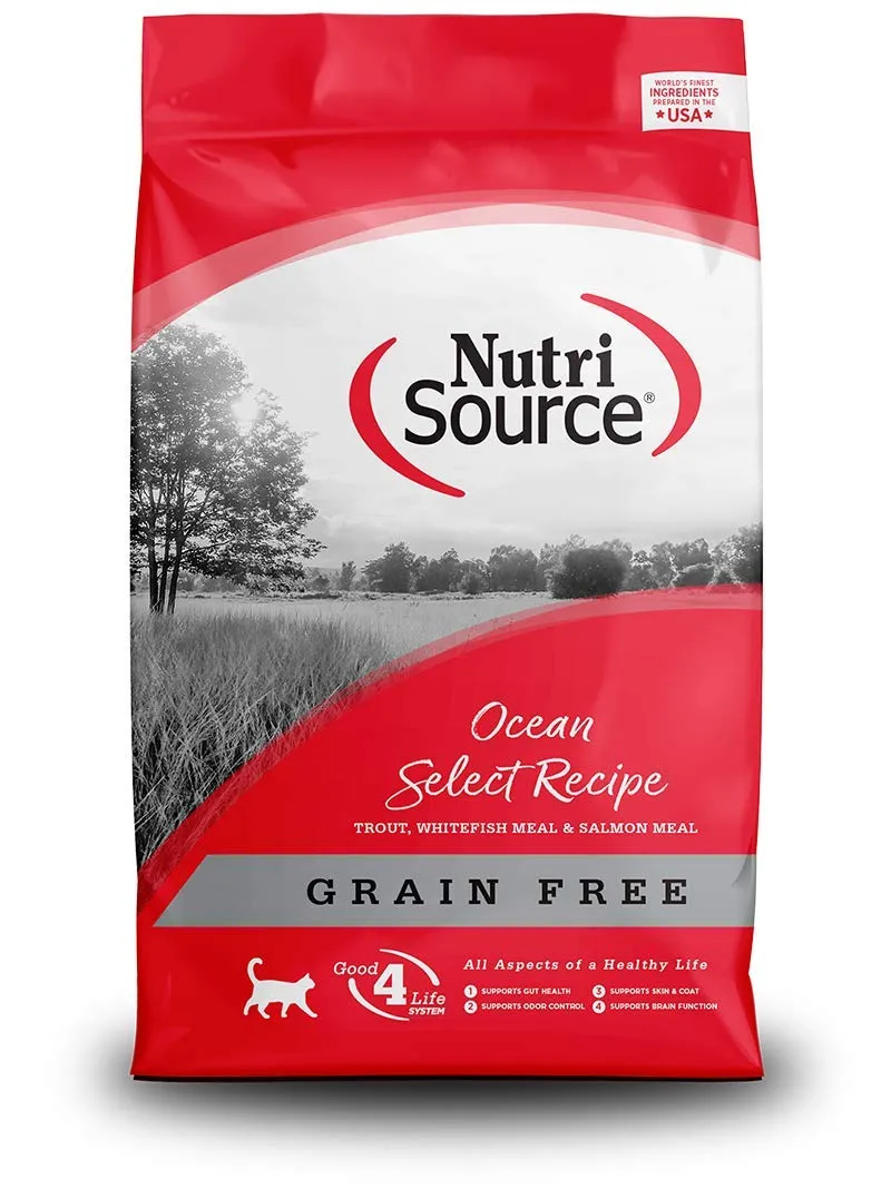 NutriSource Grain-Free Cat Food, Ocean Select with Trout, Whitefish & Salmon Meal, 15LB