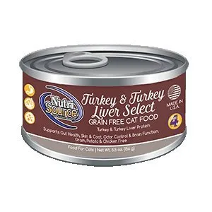 NutriSource Grain Free Turkey & Turkey Liver Canned Cat Food 12/5.5oz - Protein-Dense Nutrition