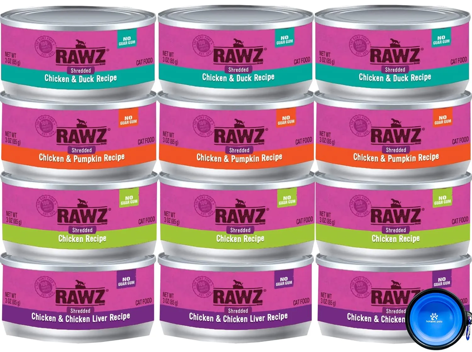 Rawz Natural Premium Canned Cat Food 12-Pack Chicken Variety Bundle with Hotspot Bowl