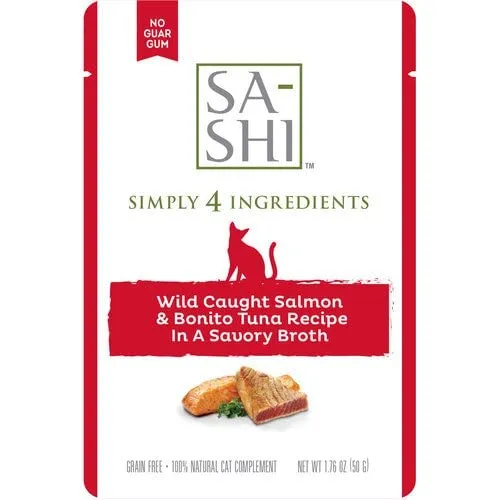 Sa-Shi Salmon and Tuna Cat Food Topper, 8 Pouches, Grain-Free, Fish First Ingredient