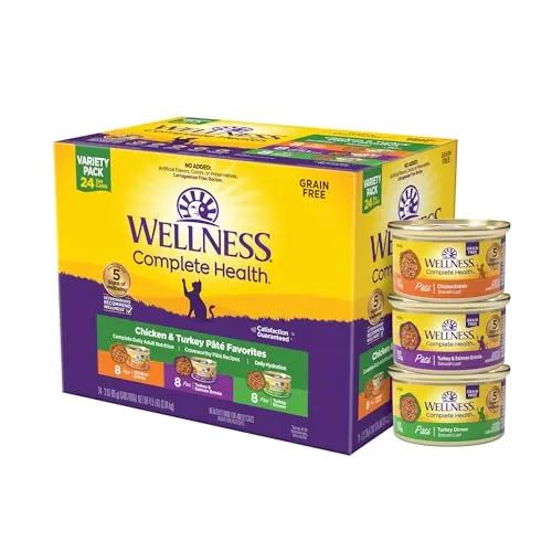 Wellness Complete Health Chicken & Turkey Pate Variety Pack, 24 Cans, Grain-Free Cat Food