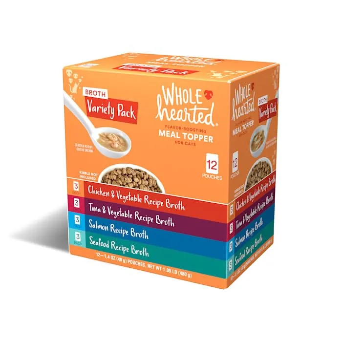 WholeHearted Flavor-Boosting Cat Meal Topper Broths Variety Pack, 1.4 oz., 12 Count